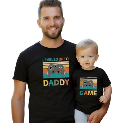 Leveled Up To Daddy Player 2 Has Entered To The Game Matching Dad Son Pregnancy Announcement T Shirt, Game Baby Reveal Matching For Dad Baby ET0974