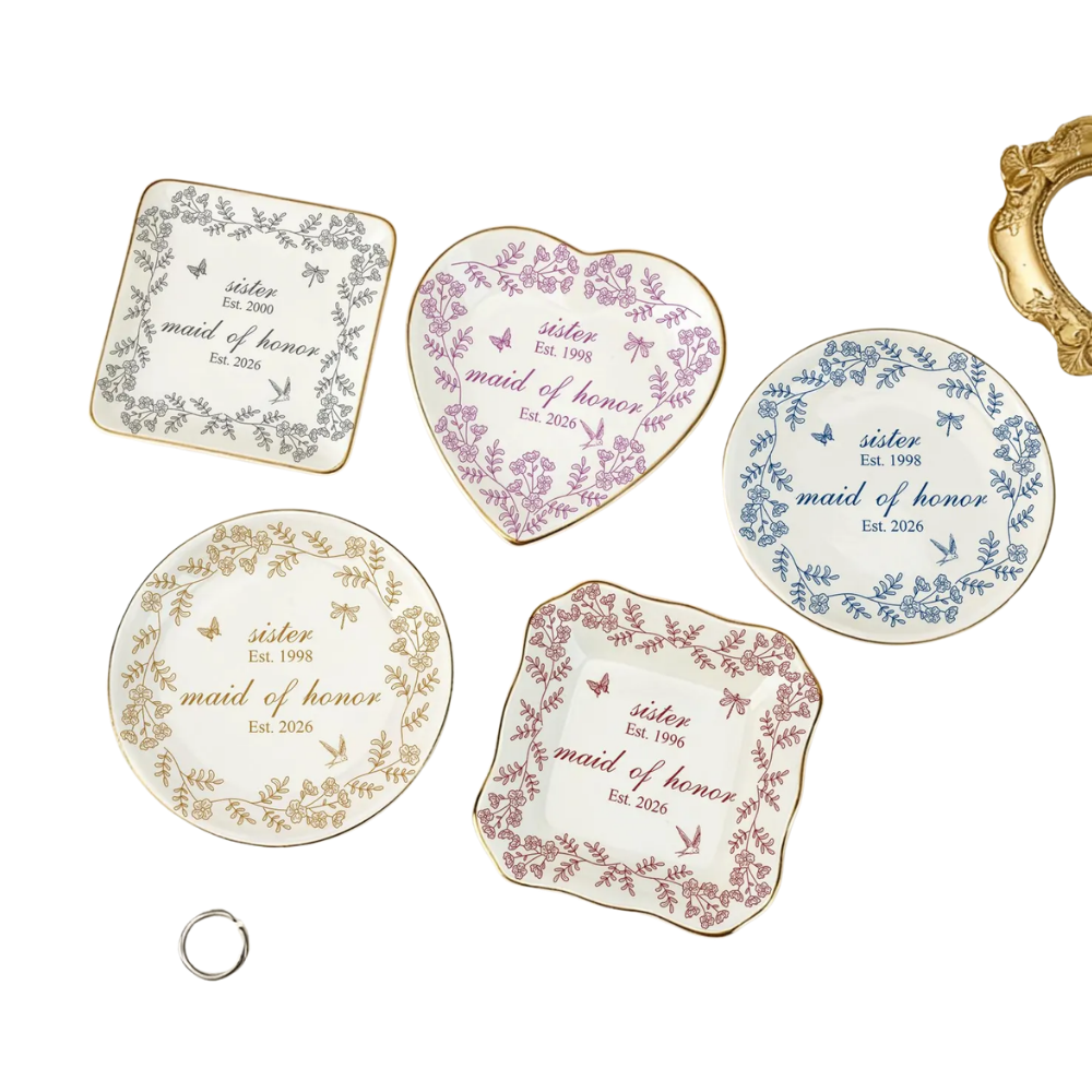 Custom Sister Maid Of Honor Floral Jewelry Dish, Custom Bridesmaid Ring Dish For Sister WD0471