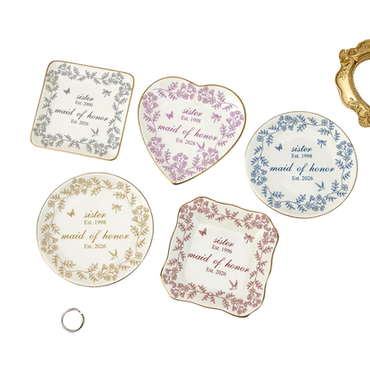 Custom Sister Maid Of Honor Floral Jewelry Dish, Custom Bridesmaid Ring Dish For Sister WD0471
