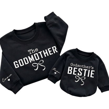 The Godmother And Godmother's Bestie Custom Name Matching Sweatshirt, Custom Baby Godmother Sweatshirt Matching ET1675