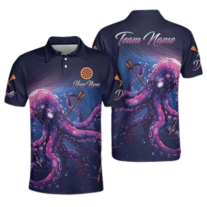Custom Octopus Purple Darts Men Polo Shirt, Custom Octopus Darts Team Shirts DZ0030