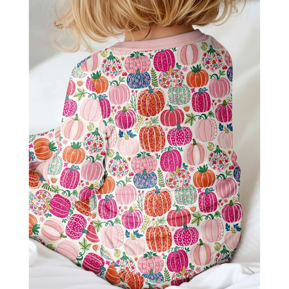 Pumpkin Floral Pink Baby Convertible Zippy Romper, Pumpkin Romper Convertible For Baby Girl BB0823
