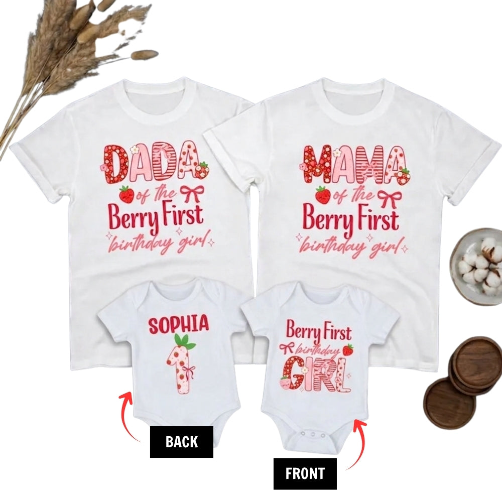 Personalized Berry First Birthday Girl Matching Family T Shirt, Custom Strawberry 1st Birthday Matching Shirts For Family ET1075