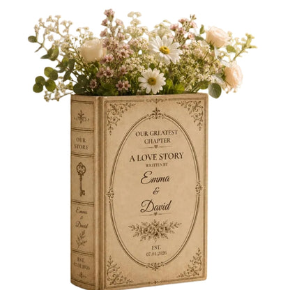 Our Greatest Chapter Personalized Engagement Flower Ceramic Book Vase, Custom Engaged Wedding Vase WD0365