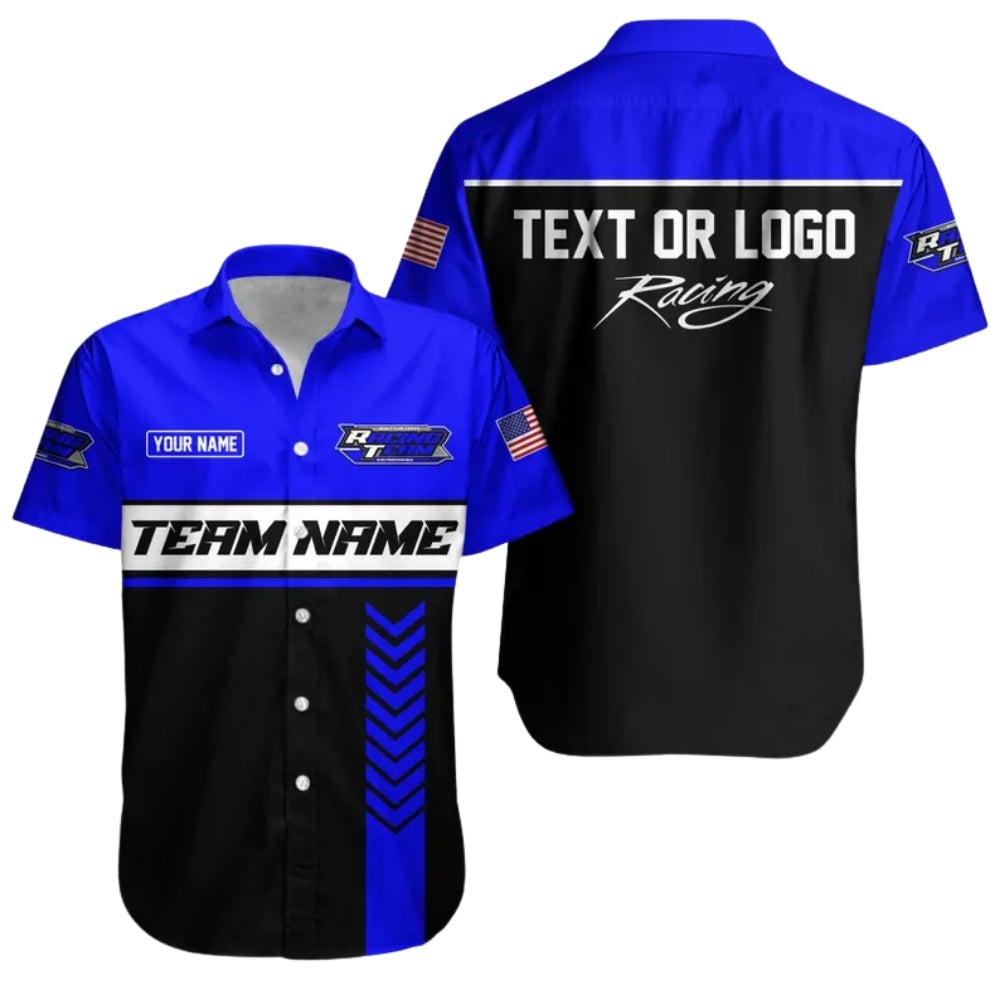 Custom Team Racing Car Hawaiian Shirt With Logo, Personalized Race Car Mechanic Uniforms HE0218