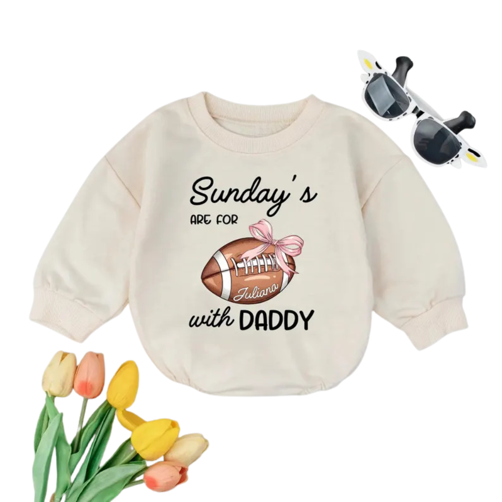 Sunday's Are For Football With Daddy Custom Baby Romper Sweatshirt, Custom Football Father's Day Romper Sweatshirt For Baby BB0598