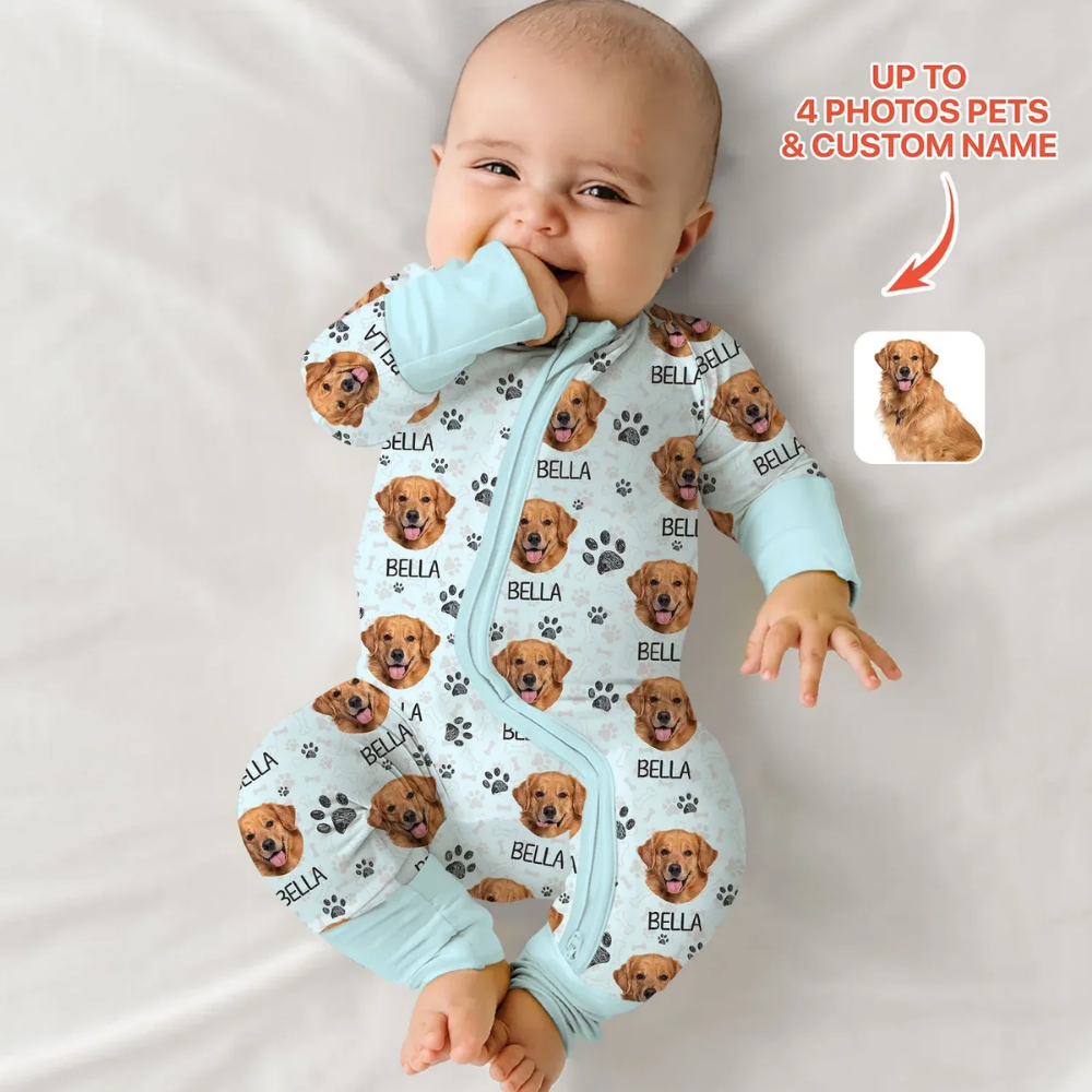 Custom Dog Faces Baby Convertible Zippy Romper, Custom Pet Photo Baby Romper Convertible BB0888