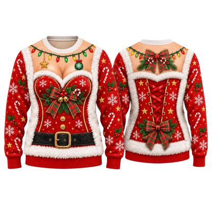 Corset Christmas Ugly Sweatshirt For Ladies, Women's Funny Christmas Sweatshirt 2D1095