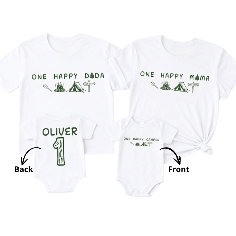 One Happy Camper Custom 1st Birthday Family Matching T Shirt, Custom Family Camping First Birthday Shirts ET0881