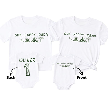 One Happy Camper Custom 1st Birthday Family Matching T Shirt, Custom Family Camping First Birthday Shirts ET0881