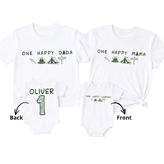 One Happy Camper Custom 1st Birthday Family Matching T Shirt, Custom Family Camping First Birthday Shirts ET0881