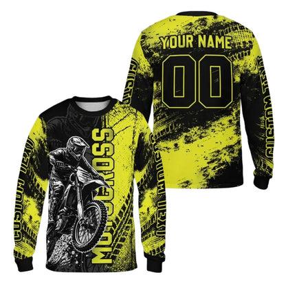 Custom Orange Grunge Black Motocross Long Sleeve Jersey For Men, Custom Dirt Bike Jersey ME0059
