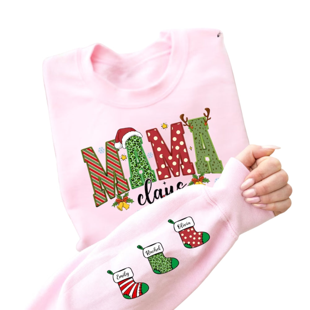 Custom Christmas Mama Claus Sweatshirt, Custom Christmas Sweatshirt For Mom Mother Day 2D0625