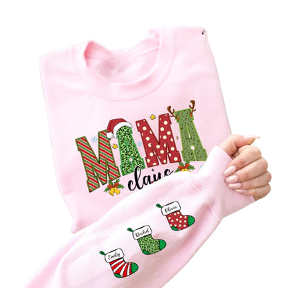 Custom Christmas Mama Claus Sweatshirt, Custom Christmas Sweatshirt For Mom Mother Day 2D0625