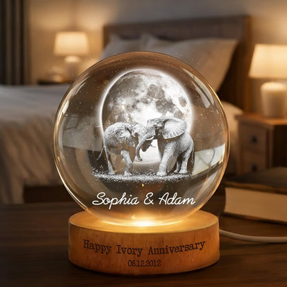 Personalized 14th Ivory Wedding Anniversary Crystal Ball Night Light, Custom Ivory Anniversary Night Light WD0044