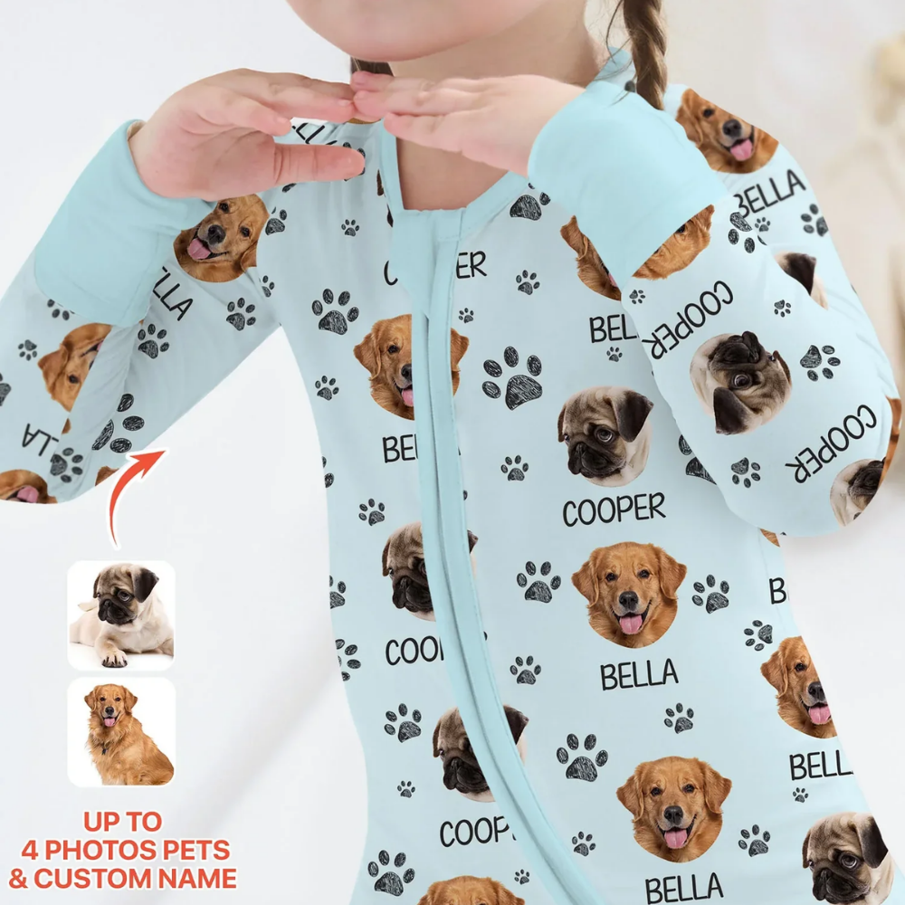 Custom Dog Faces Baby Convertible Zippy Romper, Custom Pet Photo Baby Romper Convertible BB0888