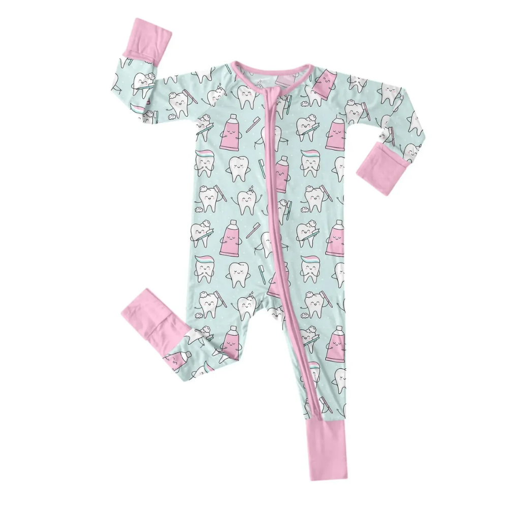 Teeth Dental Baby Convertible Zippy Romper Blue Pink, Dental Baby Romper Convertible BB0824