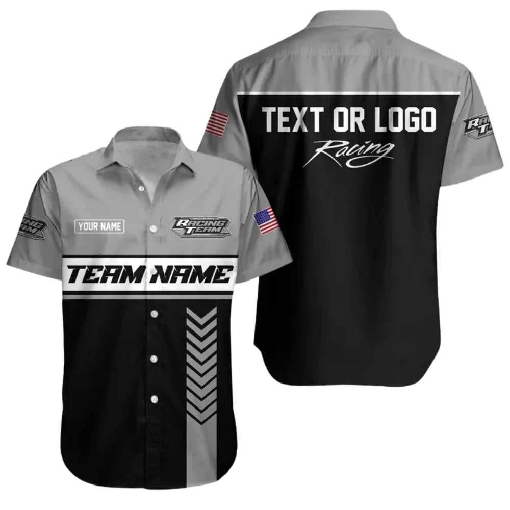 Custom Team Racing Car Hawaiian Shirt With Logo, Personalized Race Car Mechanic Uniforms HE0218