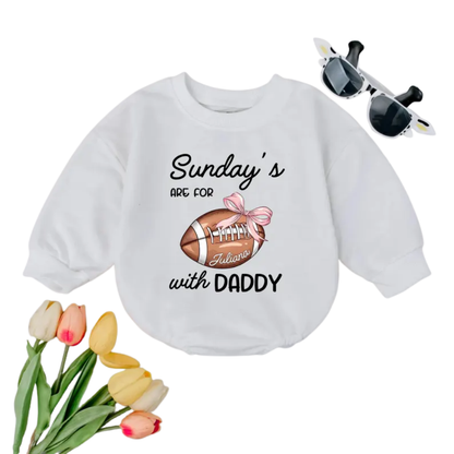 Sunday's Are For Football With Daddy Custom Baby Romper Sweatshirt, Custom Football Father's Day Romper Sweatshirt For Baby BB0598