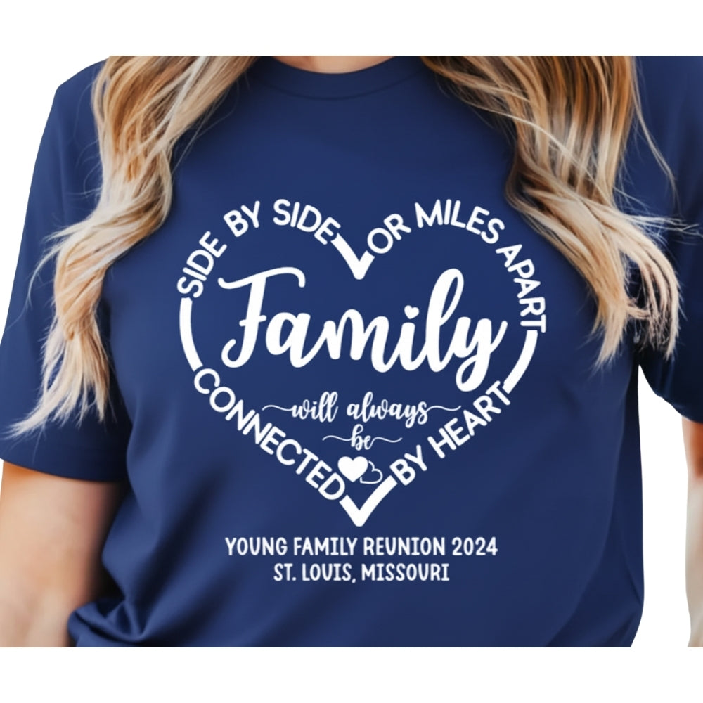 Side By Side Or Miles Apart Family Will Always Be Connected By Heart Matching Reunion T Shirt, Custom Family Reunion Shirts ET0433