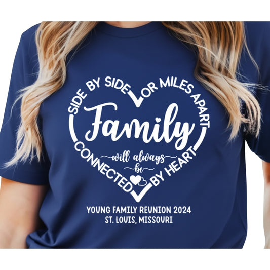 Side By Side Or Miles Apart Family Will Always Be Connected By Heart Matching Reunion T Shirt, Custom Family Reunion Shirts ET0433