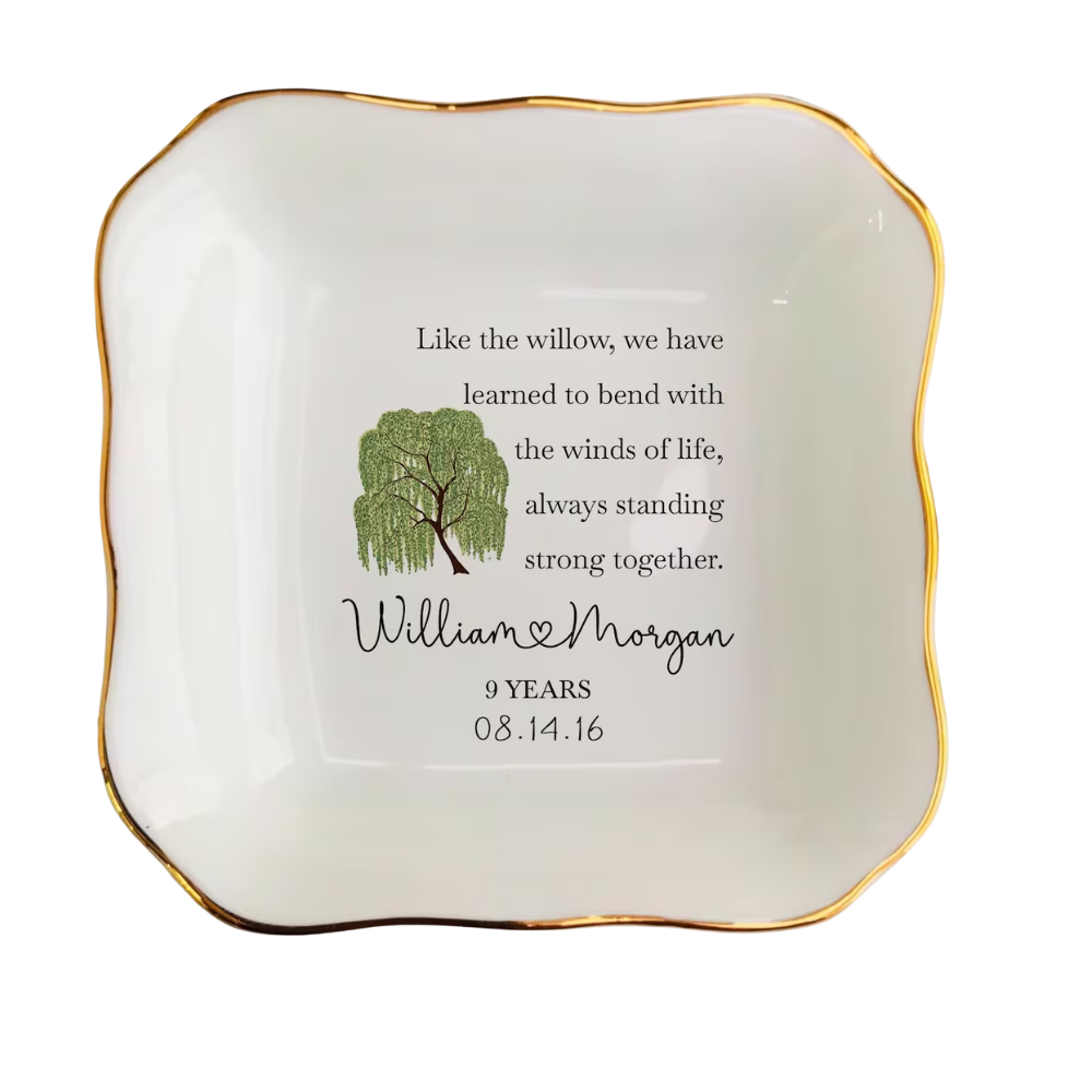Custom Willow Tree 9 Years Anniversary Jewelry Dish, Custom 9th Wedding Anniversary Ring Dish WD0473