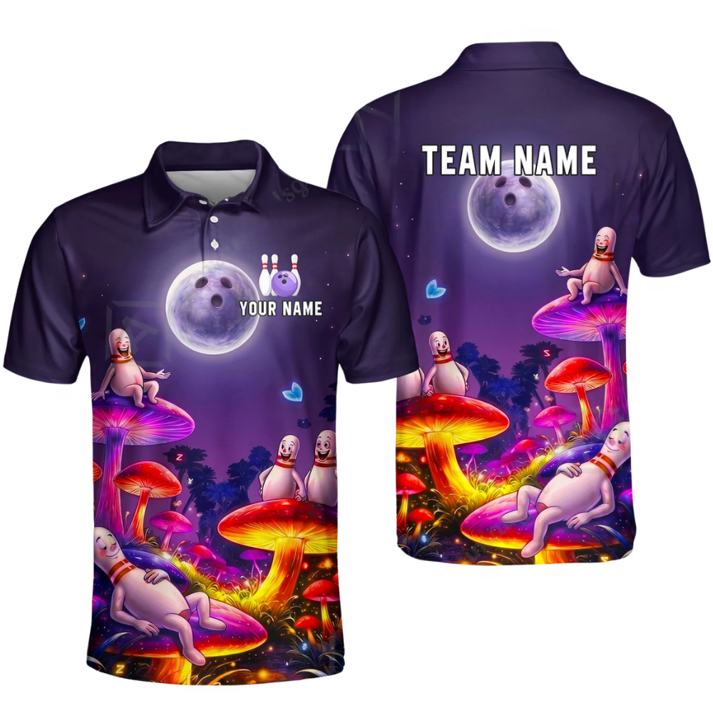 Mushroom Funny Ball Custom Bowling Polo Shirt For Men, Custom Mushroom Bowling Team Shirt BZ0985