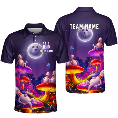 Mushroom Funny Ball Custom Bowling Polo Shirt For Men, Custom Mushroom Bowling Team Shirt BZ0985