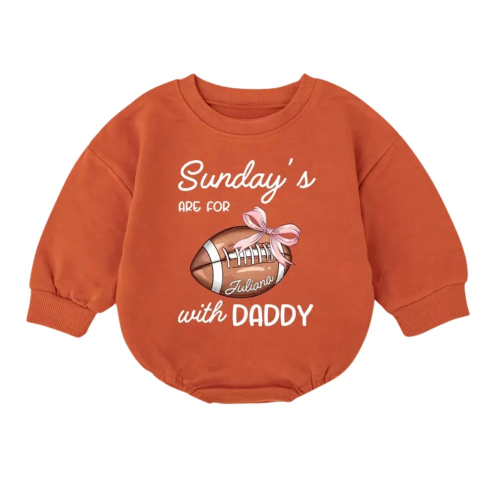 Sunday's Are For Football With Daddy Custom Baby Romper Sweatshirt, Custom Football Father's Day Romper Sweatshirt For Baby BB0598