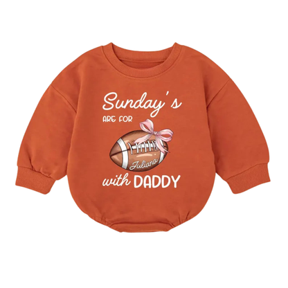Sunday's Are For Football With Daddy Custom Baby Romper Sweatshirt, Custom Football Father's Day Romper Sweatshirt For Baby BB0598