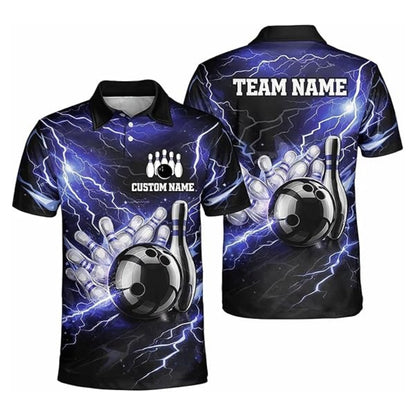 Custom Red Thunder Lightning Bowling Men Polo Shirt, Custom Thunder Bowling Team Shirts BZ0350