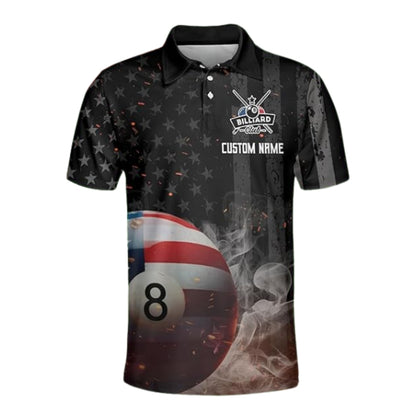 Custom American Eagle Flag 8 Ball Billiard Men's Polo Shirt, Custom Patriotic Billiard Shirts Team BIZ0257