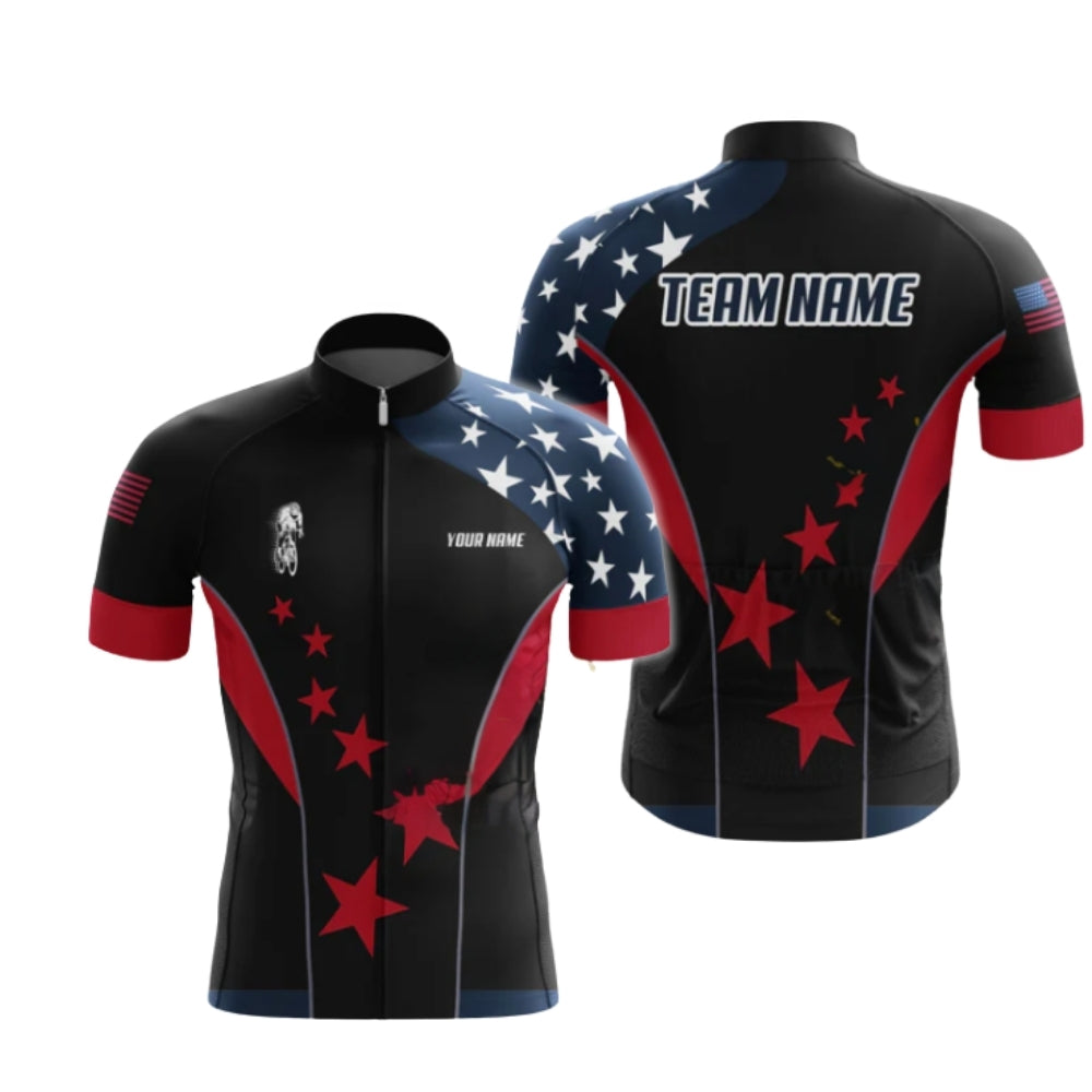 Custom American Flag Cycling Short Sleeve Jersey For Men, Custom Patriotic Cycling Jerseys CG0488