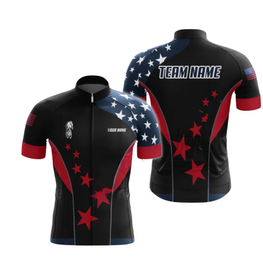 Custom American Flag Cycling Short Sleeve Jersey For Men, Custom Patriotic Cycling Jerseys CG0488