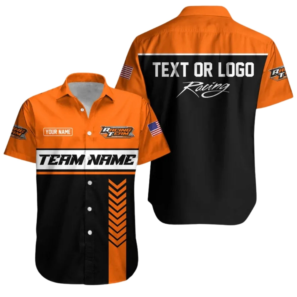 Custom Team Racing Car Hawaiian Shirt With Logo, Personalized Race Car Mechanic Uniforms HE0218