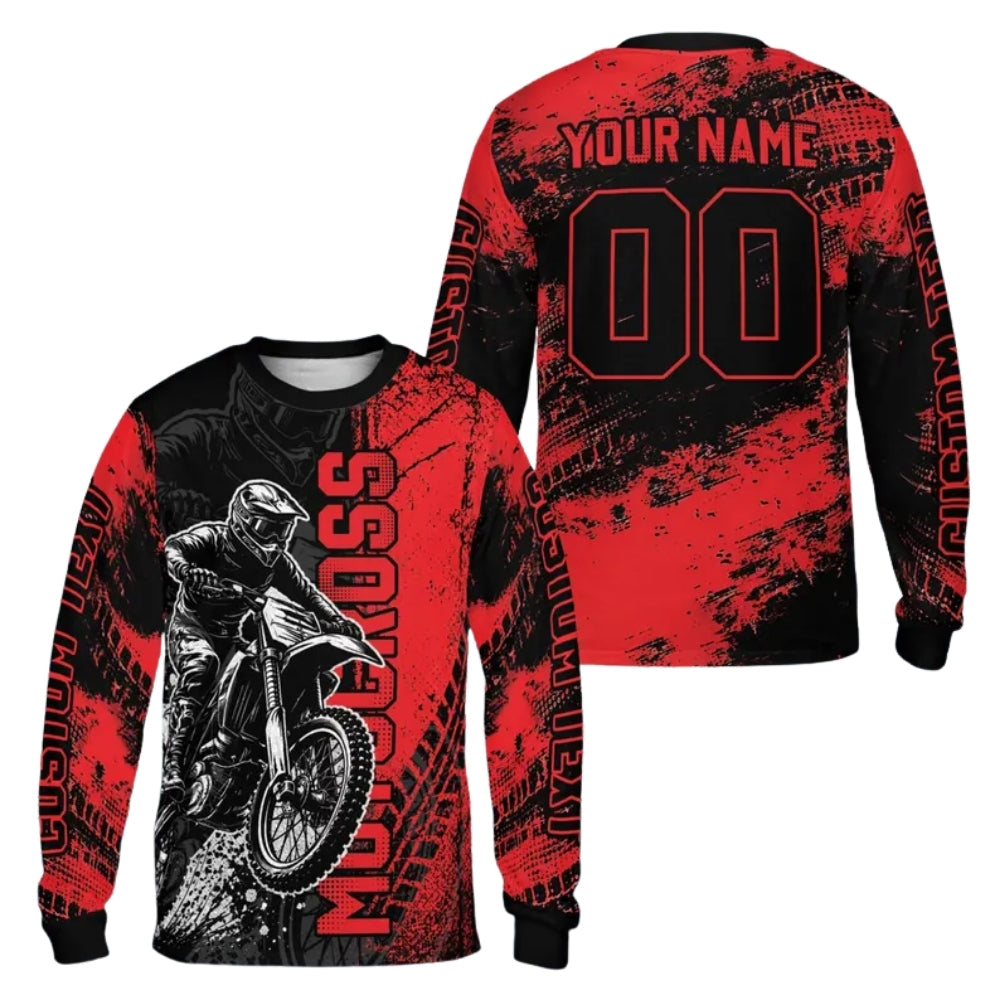 Custom Orange Grunge Black Motocross Long Sleeve Jersey For Men, Custom Dirt Bike Jersey ME0059