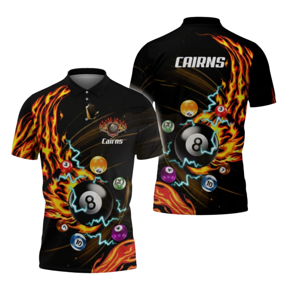 Custom Flame 8 Ball Billiard Polo Shirt For Men, Custom Flame Billiard Shirts BIZ0266