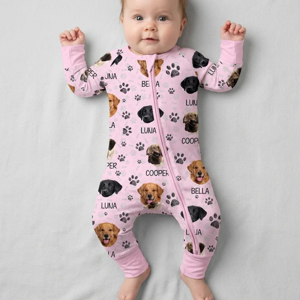 Custom Dog Faces Baby Convertible Zippy Romper, Custom Pet Photo Baby Romper Convertible BB0888