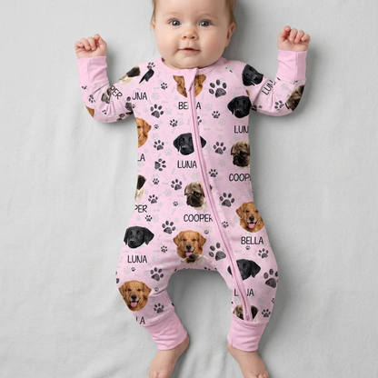 Custom Dog Faces Baby Convertible Zippy Romper, Custom Pet Photo Baby Romper Convertible BB0888