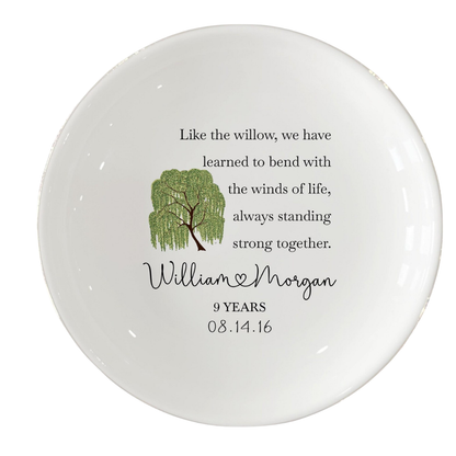Custom Willow Tree 9 Years Anniversary Jewelry Dish, Custom 9th Wedding Anniversary Ring Dish WD0473