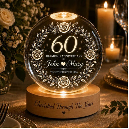 60 Diamond Anniversary Custom Couple Name Crystal Ball Night Light, Custom 60th Wedding Anniversary Night Light WD0370
