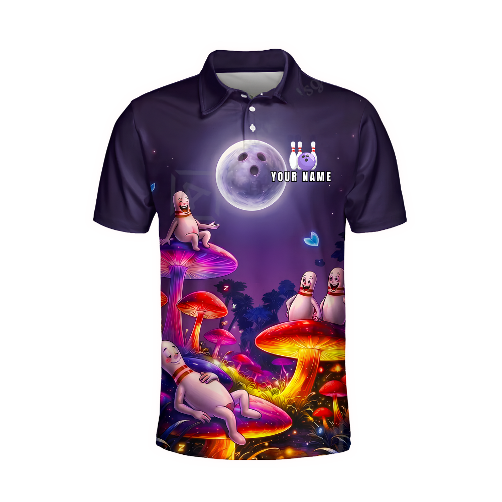 Mushroom Funny Ball Custom Bowling Polo Shirt For Men, Custom Mushroom Bowling Team Shirt BZ0985