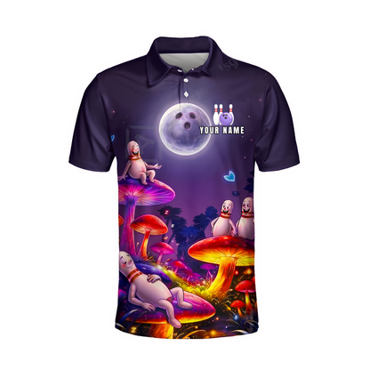 Mushroom Funny Ball Custom Bowling Polo Shirt For Men, Custom Mushroom Bowling Team Shirt BZ0985