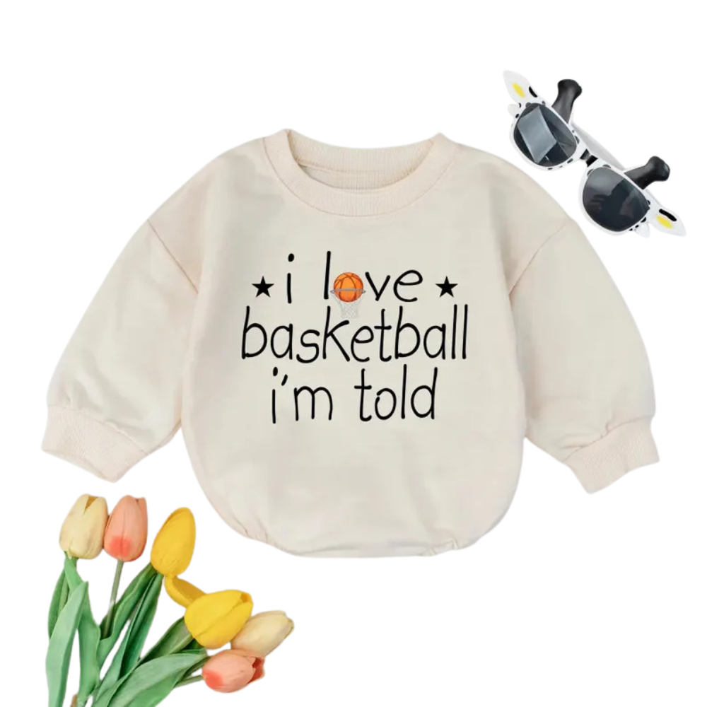 I Love Basketball I'm Told Baby Romper Sweatshirt, Basketball Romper Sweatshirt For Baby BB0599