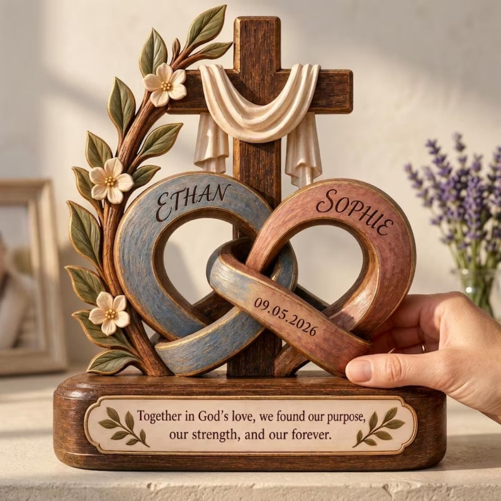 Custom Cross Christian Wedding Layer Wooden Plaque, Custom Faith Wedding Wooden Block WD0886