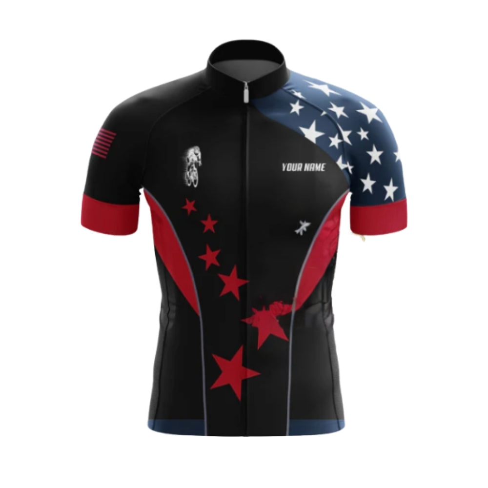 Custom American Flag Cycling Short Sleeve Jersey For Men, Custom Patriotic Cycling Jerseys CG0488