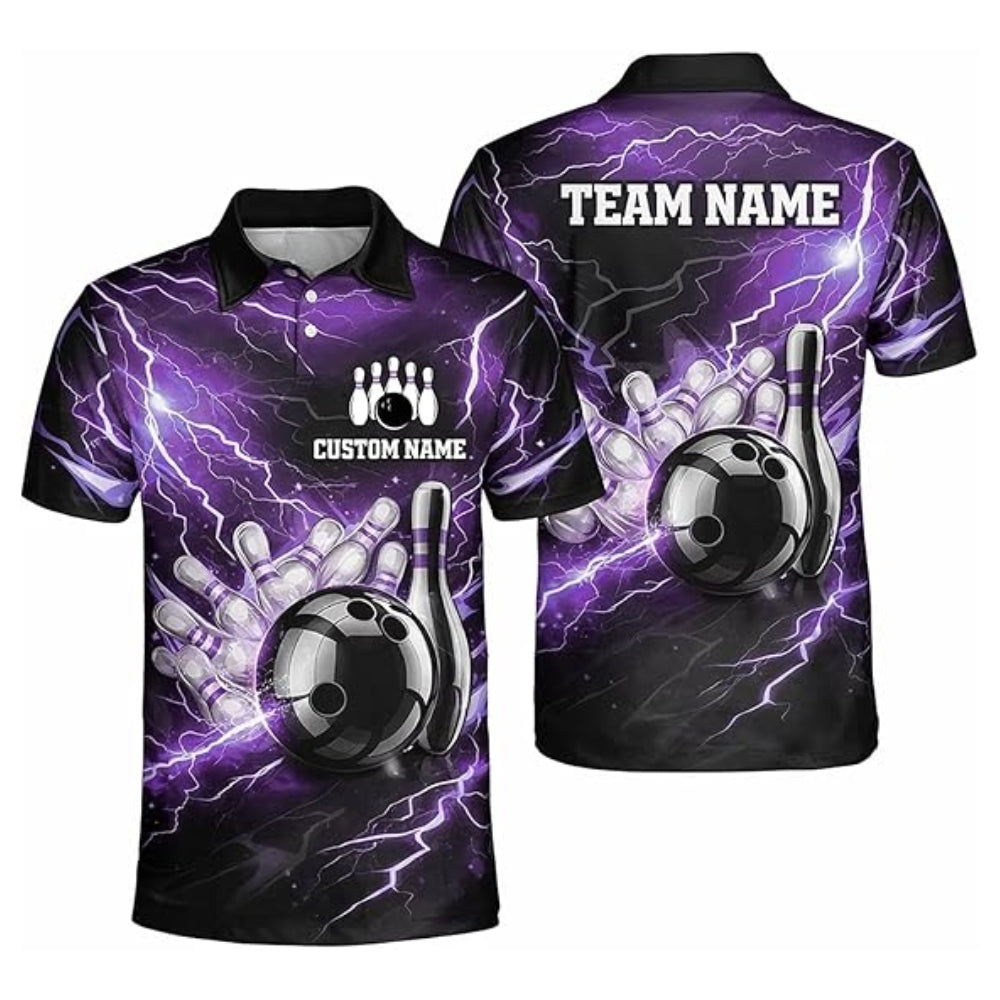 Custom Red Thunder Lightning Bowling Men Polo Shirt, Custom Thunder Bowling Team Shirts BZ0350