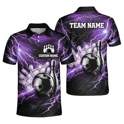 Custom Red Thunder Lightning Bowling Men Polo Shirt, Custom Thunder Bowling Team Shirts BZ0350