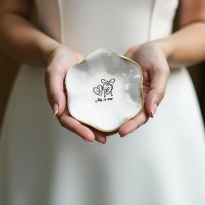 Personalized Wedding Engagement Ring Dish For Bride, Custom Bridal Shower Jewelry Dish WD0254