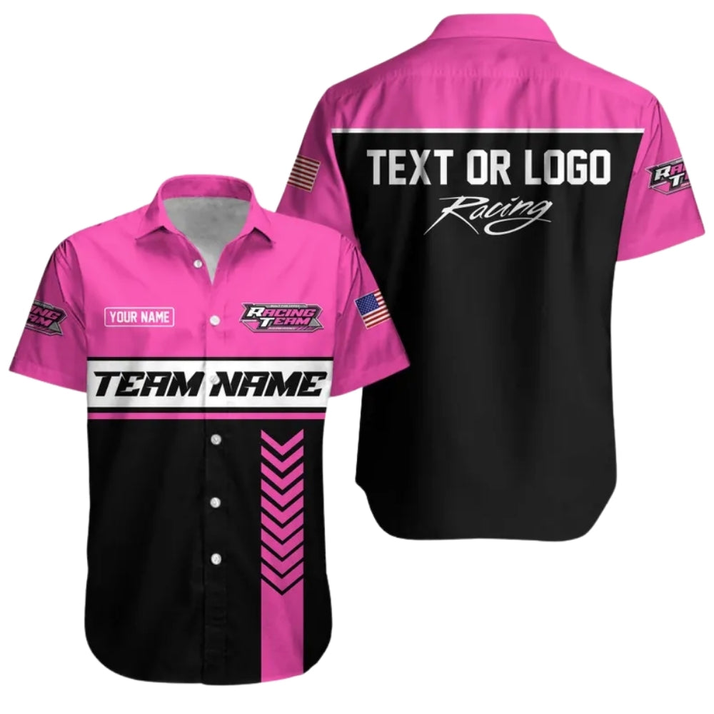 Custom Team Racing Car Hawaiian Shirt With Logo, Personalized Race Car Mechanic Uniforms HE0218